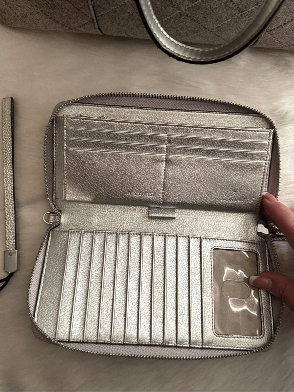 Tory Burch Gray Block T Tote Bag, Lavemi RFID Metallic Wallet & Coach Card Case